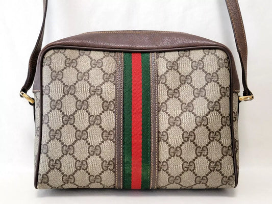 GUCCI Shoulder Bag Purse Sherry Line GG PVC Leather Vintage Authentic