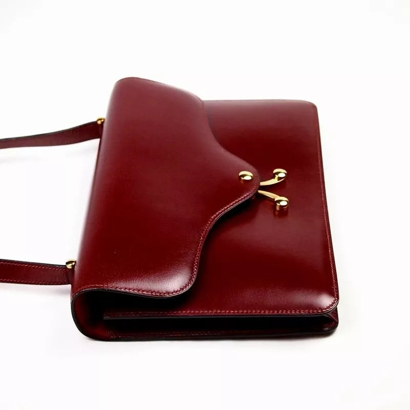 Authentic Vintage HERMES 1984 Box Calf Shoulder Bag Bordeaux