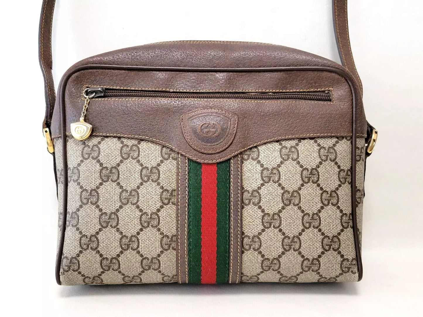 GUCCI Shoulder Bag Purse Sherry Line GG PVC Leather Vintage Authentic