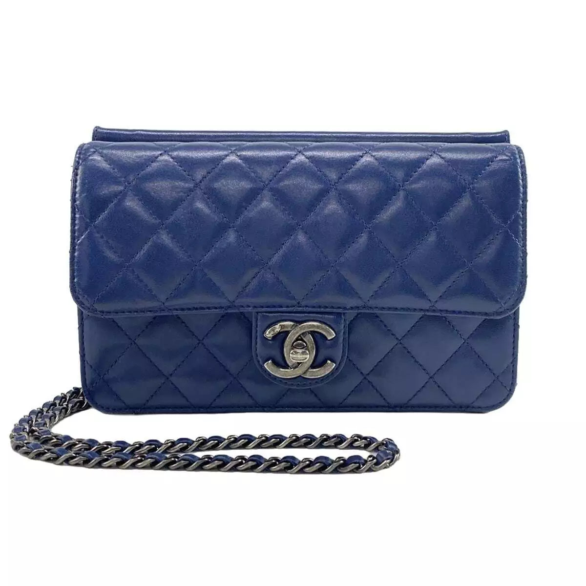 Auth CHANEL Matelasse - Navy Lambskin Shoulder Bag