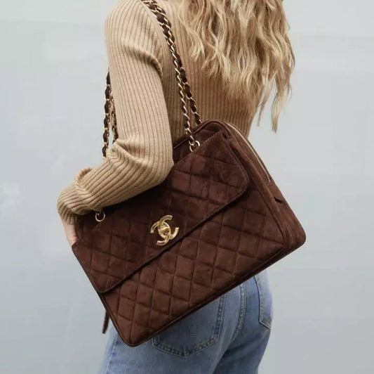 CHANEL COCO Matelasse Suede Chain Shoulder Bag Brown From Japan