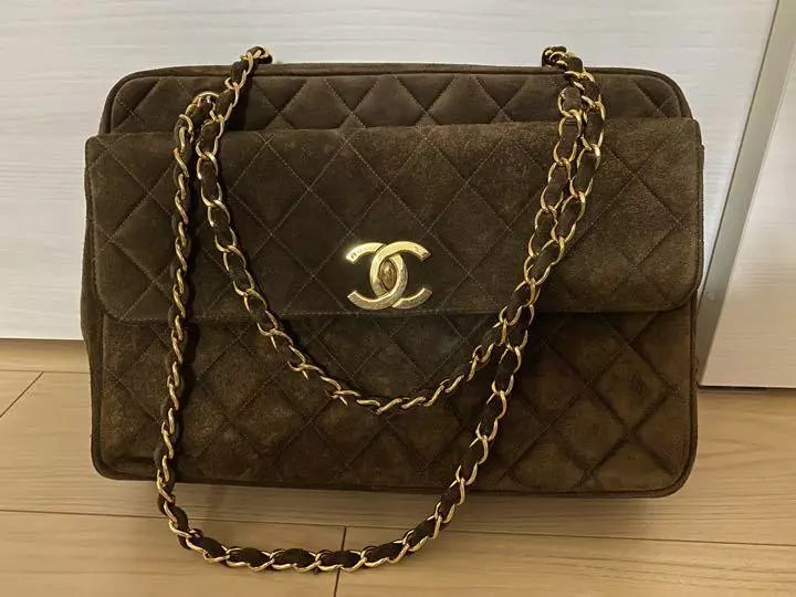 CHANEL COCO Matelasse Suede Chain Shoulder Bag Brown From Japan