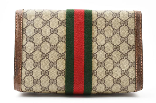 Vintage GUCCI [Rank A] GG Sherry Line Clutch Bag Purse PVC Flap Pouch Authentic