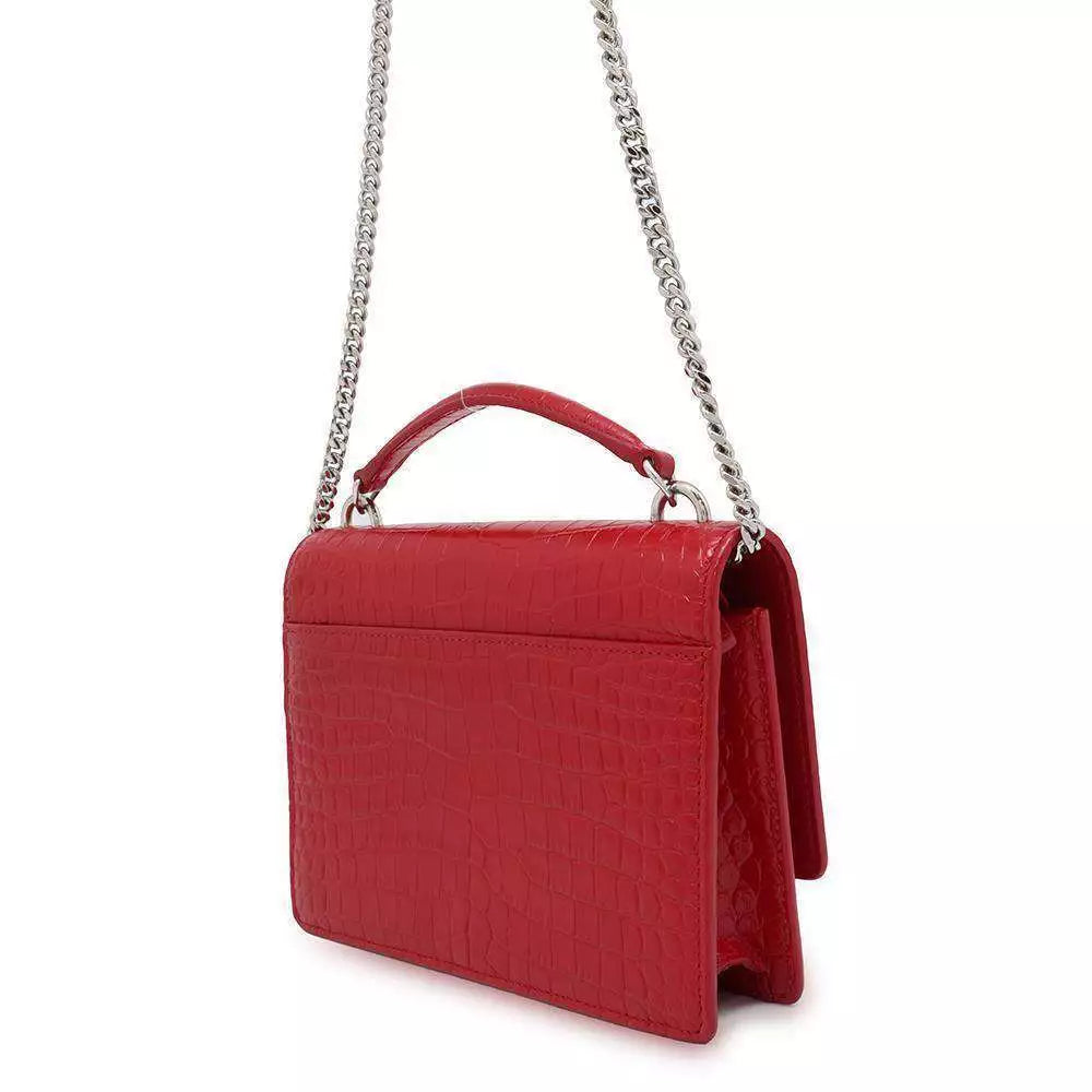 SAINT LAURENT PARIS Sunset Shoulder Bag Embossed Leather Red 533026