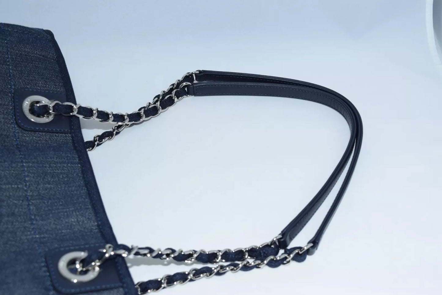 Chanel Deauville Shoulder Bag Denim blue chain Handbag NEW