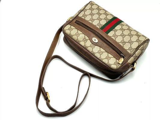 Vintage Gucci Shoulder Bag Purse GG Supreme PVC Leather Brown Authentic