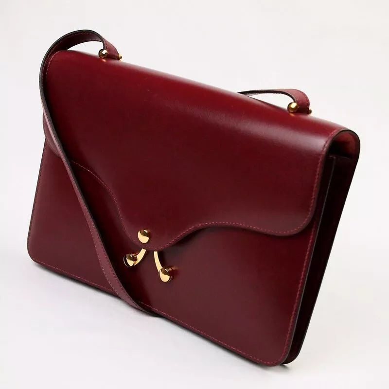 Authentic Vintage HERMES 1984 Box Calf Shoulder Bag Bordeaux