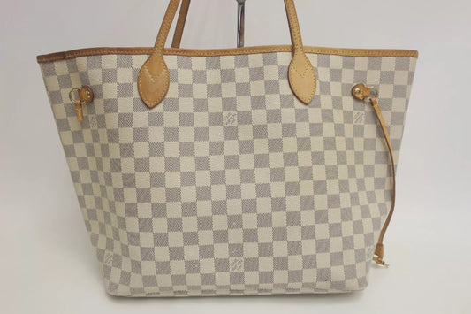 Authentic Louis Vuitton Damier Azur Neverfull MM Shoulder Tote Bag #33720