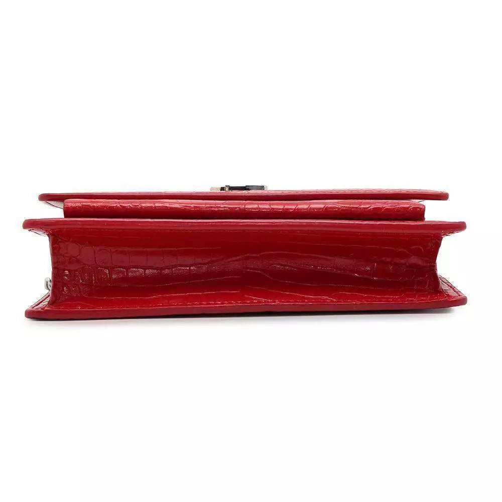 SAINT LAURENT PARIS Sunset Shoulder Bag Embossed Leather Red 533026