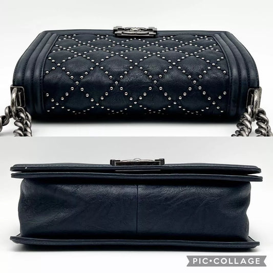 Boy Chanel Matelasse Leather Chain Shoulder Bag Navy