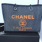 Chanel Deauville Shoulder Bag Denim blue chain Handbag NEW