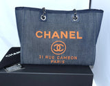 Chanel Deauville Shoulder Bag Denim blue chain Handbag NEW