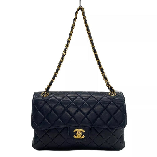 Auth CHANEL Double Face / Matelasse - Black Lambskin Shoulder Bag Gold hardware