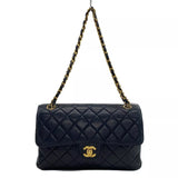 Auth CHANEL Double Face / Matelasse - Black Lambskin Shoulder Bag Gold hardware