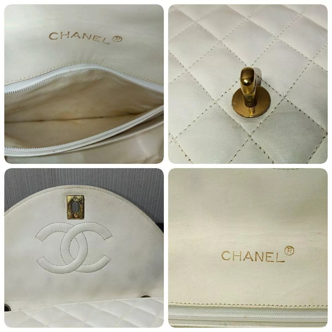 CHANEL Whire Lambskin Quilted MateLasse Single Round Flap  Chain Shoulder Bag