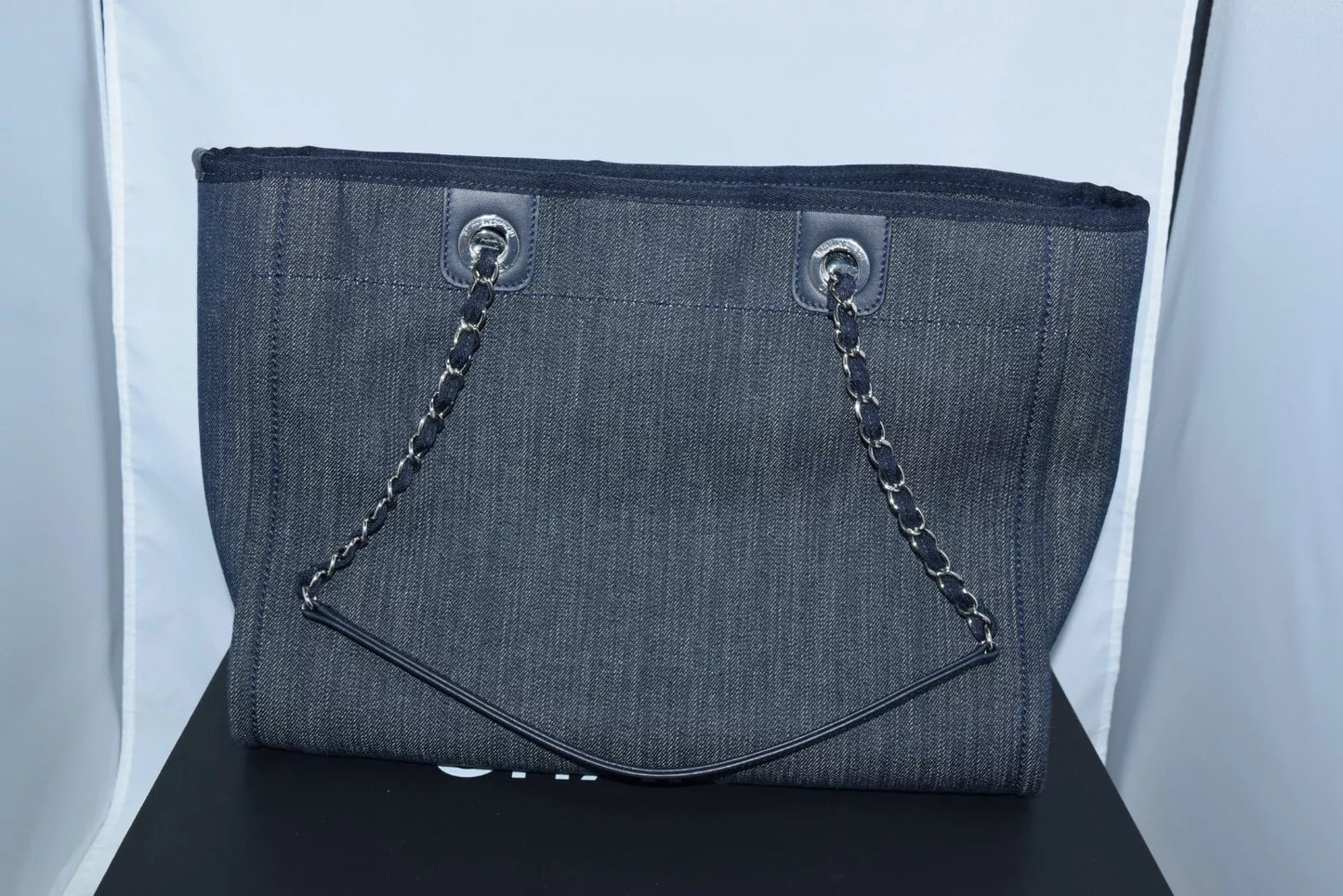 Chanel Deauville Shoulder Bag Denim blue chain Handbag NEW