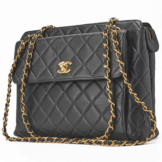 CHANEL Matelasse Outside Flap Shoulder Bag Black 590669