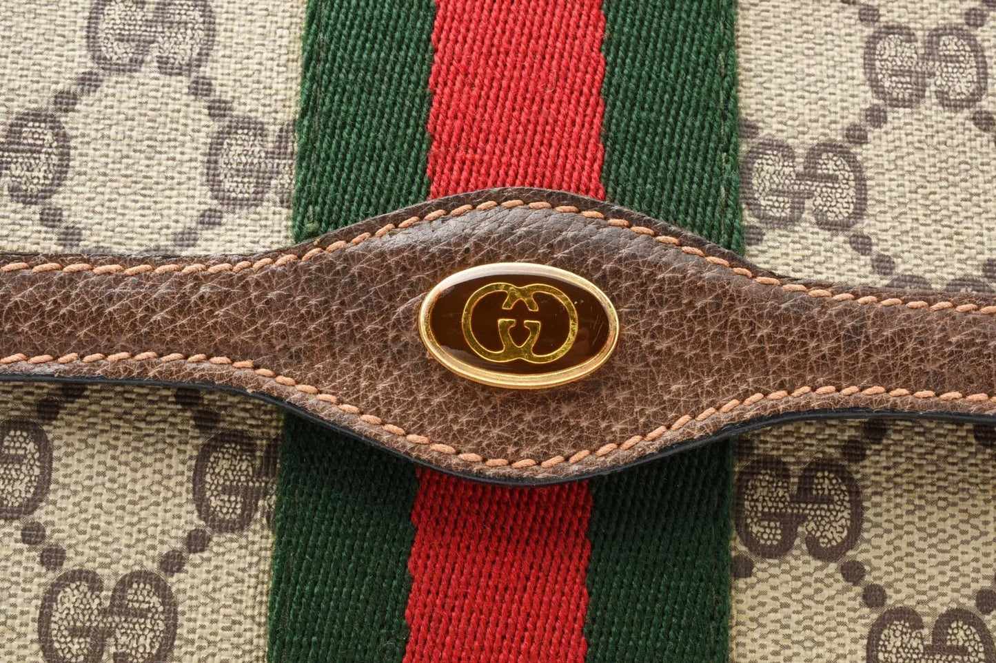 Vintage GUCCI [Rank A] GG Sherry Line Clutch Bag Purse PVC Flap Pouch Authentic