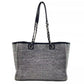 Auth CHANEL Deauville Line MM A67001 Dark Gray Black White Raffia Grossgrain