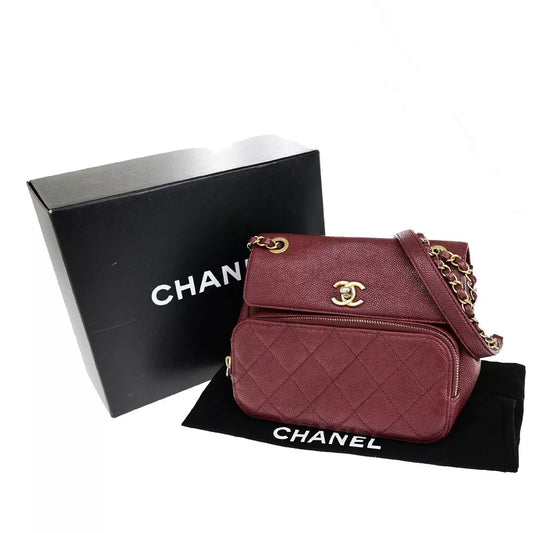 CHANEL CC Logo Matelasse Chain Shoulder Bag Caviar Leather Bordeaux GHW 397RJ948