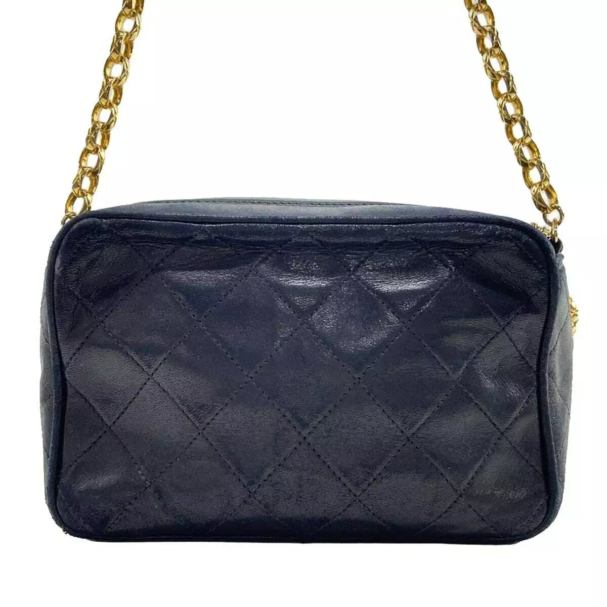 Auth CHANEL Matelasse - Black Lambskin Shoulder Bag Gold hardware