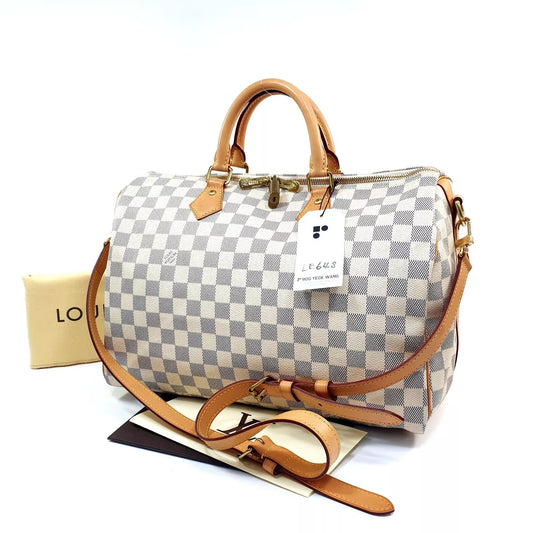 Auth Louis Vuitton Speedy Bandouliere 35 Damier Azur No Keys With Invoice LE648