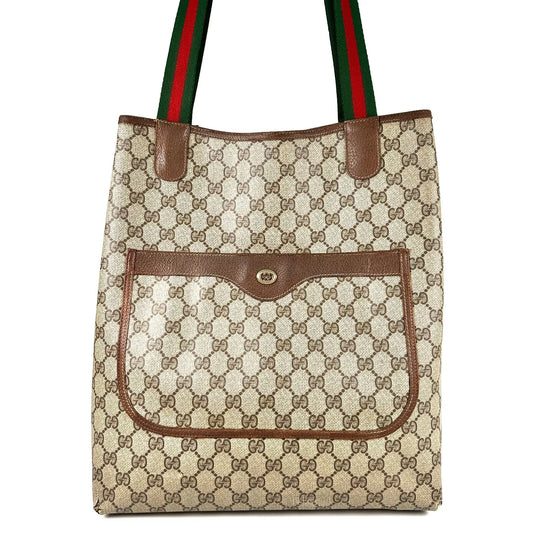 Vintage Gucci Tote Bag Sherry Line Brown PVC Authentic B04-0229