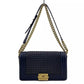 Auth CHANEL Boy Chanel Navy Gold Lambskin Shoulder Bag Gold hardware