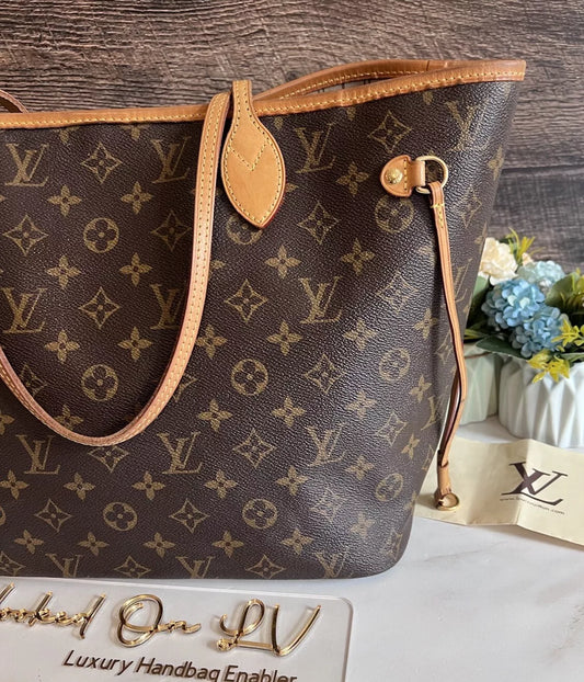 Authentic Louis Vuitton Neverfull MM Monogram Tote Shoulder Bag Purse & Receipt