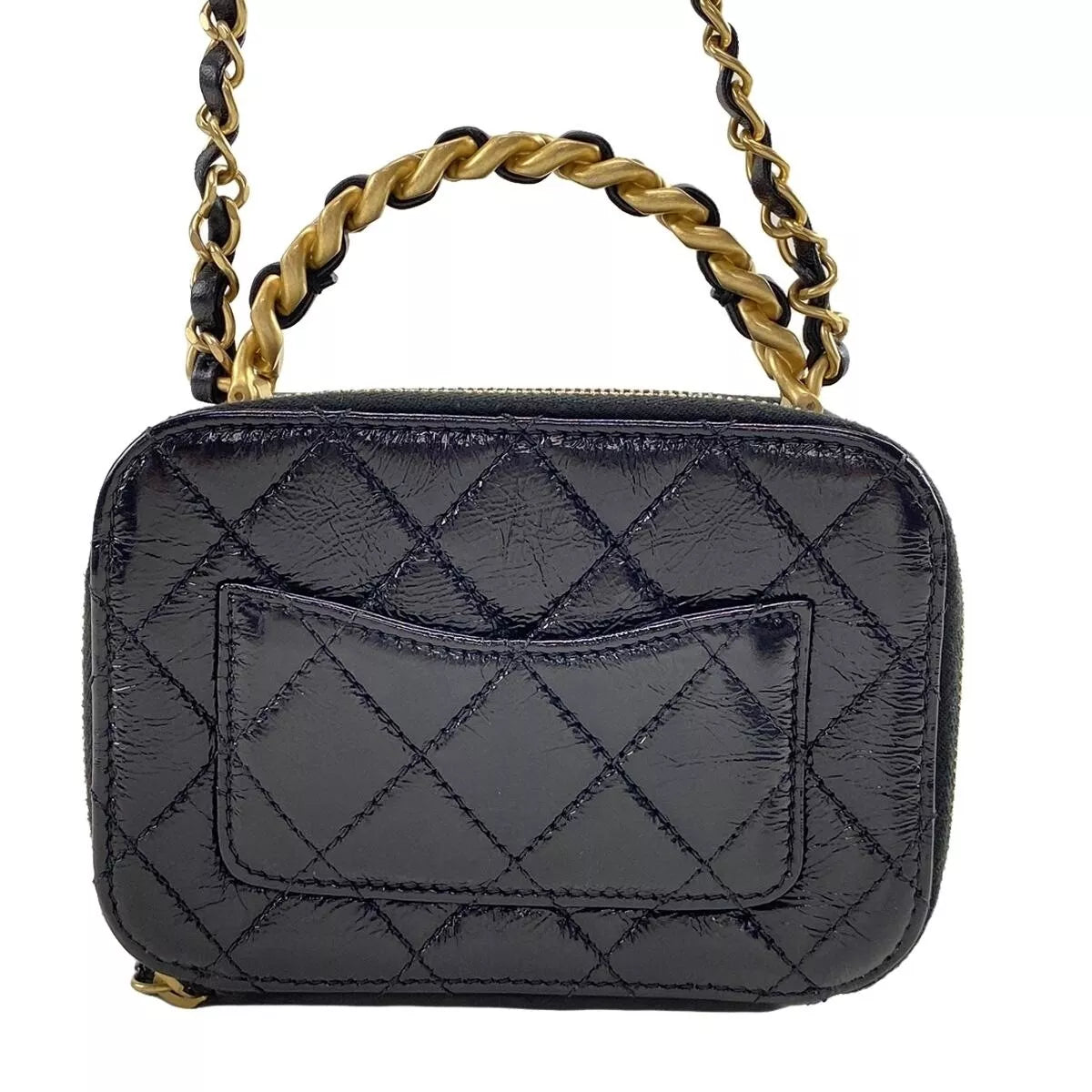 Auth CHANEL Matelasse Black Vintage Calfskin Vanity Bag gold hardware