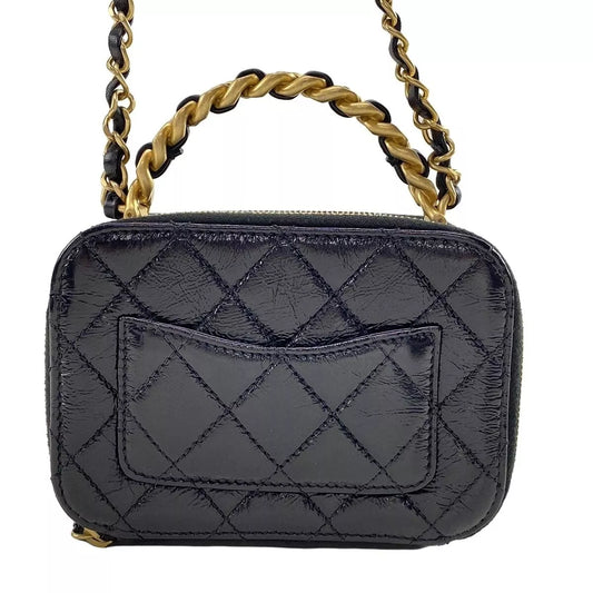 Auth CHANEL Matelasse Black Vintage Calfskin Vanity Bag gold hardware