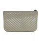 Auth CHANEL Chevron Quilting A82365 Silver Leather Pouch