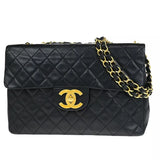 CHANEL CC Maxi Jumbo Matelasse 34 Chain Shoulder Bag Leather Black GHW 805RK690