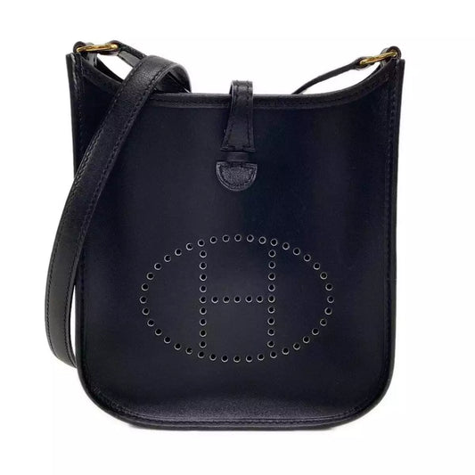 Auth HERMES Evelyne TPM Black Box Calf Unclear Shoulder Bag