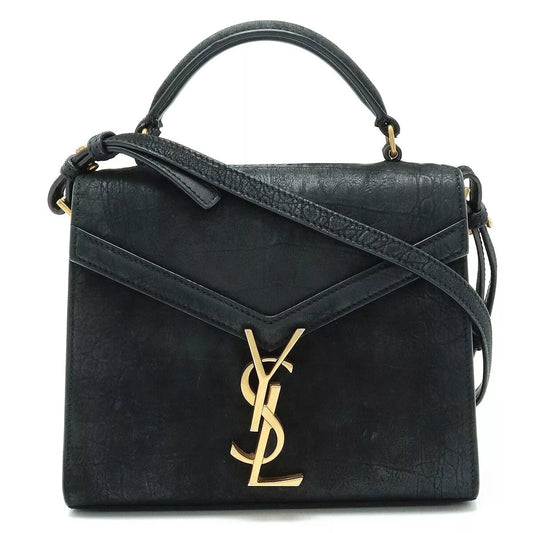 YVES SAINT LAURENT Cassandra 2way Hand Shoulder Bag Croco Leather Black Dust Bag